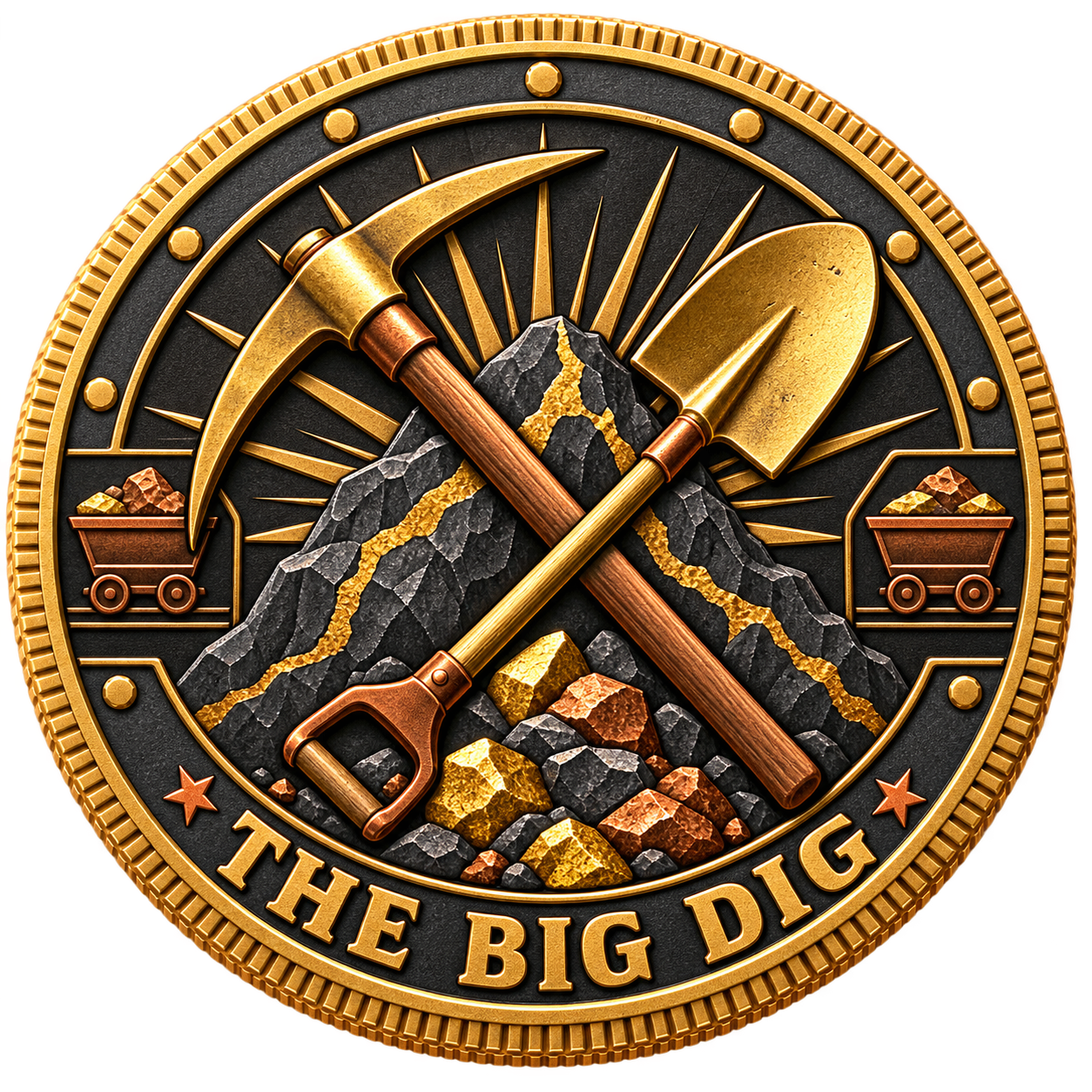 The Big Dig gold mining coin emblem